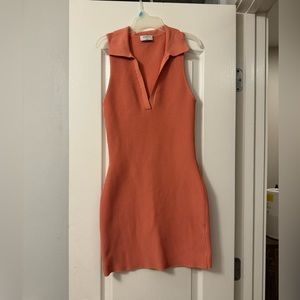 Aritzia Babaton Sculpt Knit Polo Dress in Grapefruit Coral